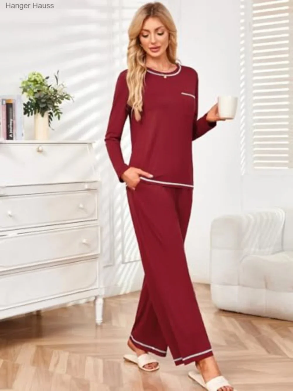 Women's Lounge Set 2 Piece Pajamas Long Sleeve Crewneck with Pockets